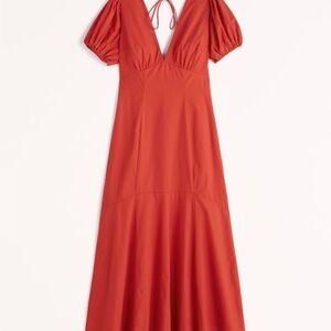 Abercrombie Puff Sleeve Slim Poplin Midi Dress XS NWT